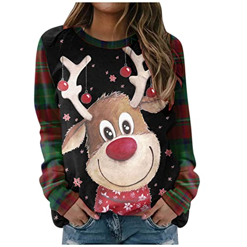 Alueeu Sudadera Mujer sin Capucha Navidad Manga Larga Cuello Redondo Sudaderas Adolescente Chica Lindo Patrón Camisetas Blusas Navideños