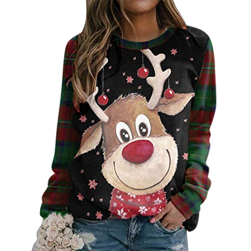 Alueeu Sudadera Mujer sin Capucha Navidad Manga Larga Cuello Redondo Sudaderas Adolescente Chica Lindo Patrón Camisetas Blusas Navideños