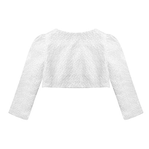 Alvivi Chaqueta Elegante de Fiesta para Niña Bolero Blanco con Perlas de Boda Comunion Cárdigan Satín de Vestido de Fiesta Niña Torera Encaje de Ceremonia Blanco 7-8 años