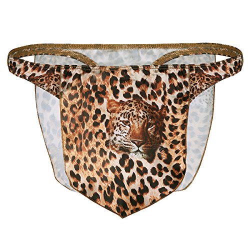 Alvivi Tanga Sexy para Hombre Ropa Interior Slips Divertidos con Cintura Elástica Calzoncillos Leopardo Lencería Erótica de Club Jockstrap Maculino de Noche Marrón Medium