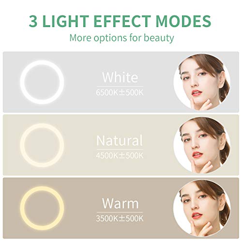alvorog Espejo Maquillaje con Luz LED, Espejo de Pared con 3 Modos de Luz y Aumento 1x/5x, Espejo con 36 Leds, Luz Ajustable y Rotación de 360°, 8”Espejo de Baño con Carga USB o Batería - Plata