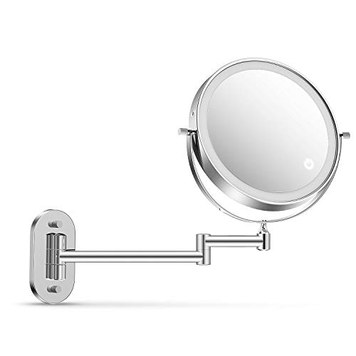 alvorog Espejo Maquillaje con Luz LED, Espejo de Pared con 3 Modos de Luz y Aumento 1x/5x, Espejo con 36 Leds, Luz Ajustable y Rotación de 360°, 8”Espejo de Baño con Carga USB o Batería - Plata