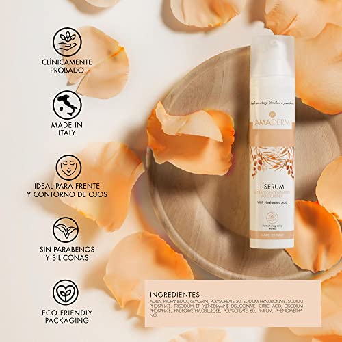AMADERM I-Serum 100ml | Sérum Facial con Ácido Hialurónico Puro 100% y Vitamina E | MADE IN ITALY Sérum Hidratante y Antioxidante para Cara y Cuello con Efecto Filler | PARABEN & SILICON FREE