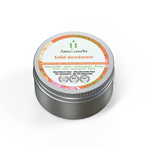 Amakandu Desodorante Sólido Orgánico & Vegano_50 ML_piel fresca_antitranspirante_elimina olores desagradables (Lemongrass & Rosas)