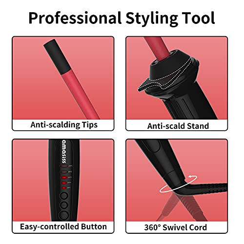 Amasiss Rizador pelo Profesional Tenazas para Rizar el Pelo Tenacilla Ultra Fina de 10 mm, Recubrimiento Cerámico, 5 Ajustes Temperatura, 60 min Apagado Automático