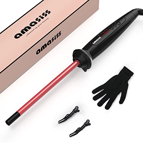 Amasiss Rizador pelo Profesional Tenazas para Rizar el Pelo Tenacilla Ultra Fina de 10 mm, Recubrimiento Cerámico, 5 Ajustes Temperatura, 60 min Apagado Automático