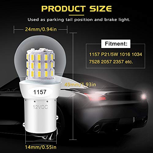 AMAZENAR Paquete de 2 1157 BAY15D 1016 1034 7528 2057 2357 Luz LED Blanca 12V-DC, AK-3014 39SMD Bombillas de Repuesto Para Camper Freno de Freno de Carretera Luces de Señal Tail BackUp Bulbs Day Run