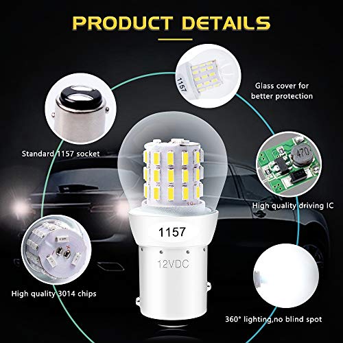 AMAZENAR Paquete de 2 1157 BAY15D 1016 1034 7528 2057 2357 Luz LED Blanca 12V-DC, AK-3014 39SMD Bombillas de Repuesto Para Camper Freno de Freno de Carretera Luces de Señal Tail BackUp Bulbs Day Run