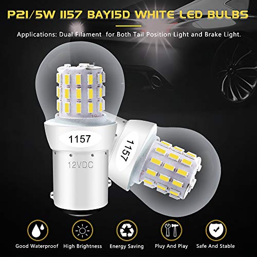 AMAZENAR Paquete de 2 1157 BAY15D 1016 1034 7528 2057 2357 Luz LED Blanca 12V-DC, AK-3014 39SMD Bombillas de Repuesto Para Camper Freno de Freno de Carretera Luces de Señal Tail BackUp Bulbs Day Run