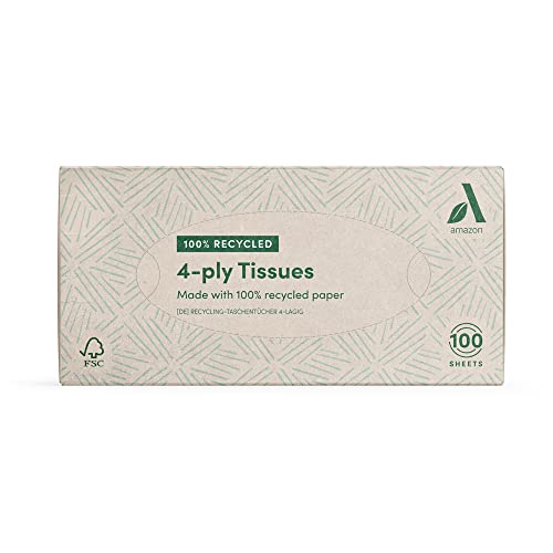 Amazon Aware Pañuelos faciales, fabricados con papel 100% reciclado, 15 cajas, 100 pañuelos de 4 capas por caja
