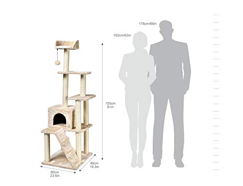 Amazon Basics - Árbol con varias torres para gatos, grande, 61x154,9x48,3 cm, beige