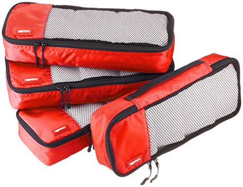 Amazon Basics - Bolsas de equipaje alargadas (4 unidades), Rojo