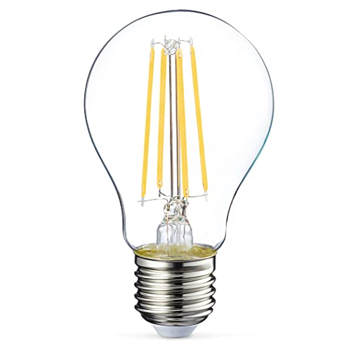 Amazon Basics Bombilla LED E27 de tornillo Edison, 7 W (equivalente a 60 W), filamento transparente, no regulable, paquete de 6