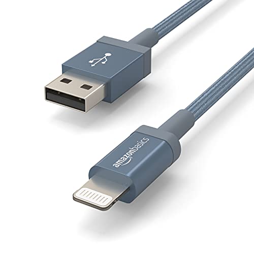 Amazon Basics - Cable Lightning a USB-A de nailon trenzado, cargador certificado por MFi, color gris oscuro, 0,9 m