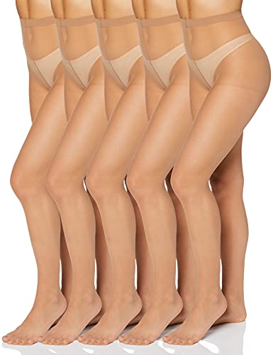 Amazon Brand - HIKARO - PACK 5 PARES medias de mujer, Pantys Trnsparentes, Medias Invisibles, Negro, Natural, S, M, L, XL (S, Natural, s)