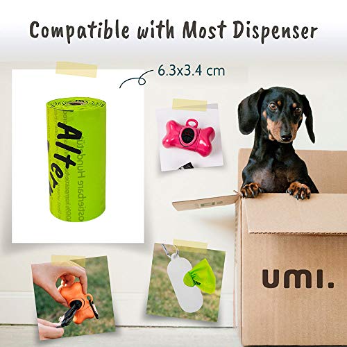 Amazon Brand - Umi Bolsas para Excrementos de Perro Compostables - Origen Vegetal, Compostaje Casero, Sin Microplásticos, Sin Perfumes y Resistentes a Fugas - 23 x 33 cm, Paquete Recambio de 120
