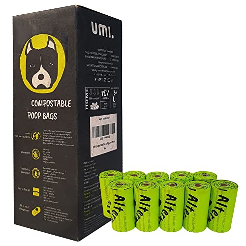 Amazon Brand - Umi Bolsas para Excrementos de Perro Compostables - Origen Vegetal, Compostaje Casero, Sin Microplásticos, Sin Perfumes y Resistentes a Fugas - 23 x 33 cm, Paquete Recambio de 120