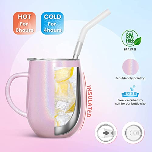Amazon Brand - Umi Termo Café Reutilizable, Tazas Café de Acero Inoxidable con Asa, Doble Pared Aislado al Vacío, Vaso Térmico con Asa, Sin BPA AntiDerrames con Dos Tapas y Pajita, Rosa