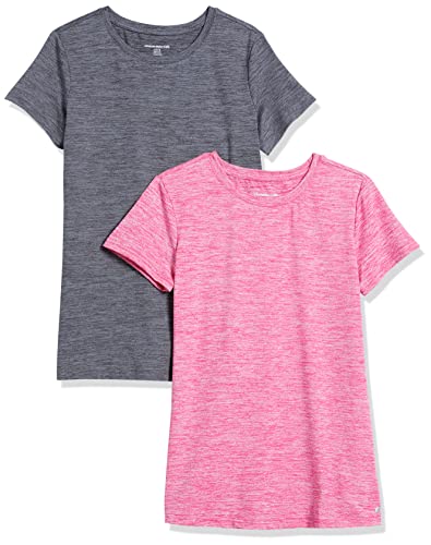 Amazon Essentials 2-Pack Tech Stretch Short-Sleeve Crew T-Shirt athletic-shirts, Charcoal Radiant Raspberry Heather, X-Large