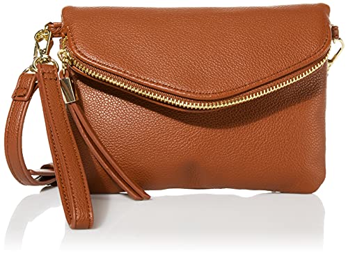 Amazon Essentials Bolsa Cruzada con Cierre de Solapa Cepillo para Zapatos, Coñac, One Size A US