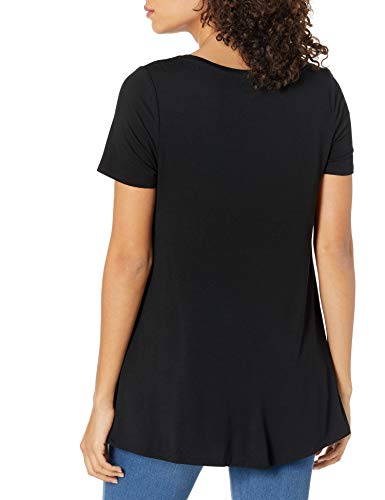 Amazon Essentials Camiseta con Vuelo de Cuello Redondo, Manga Corta y Ajuste Informal Mujer, Negro, S