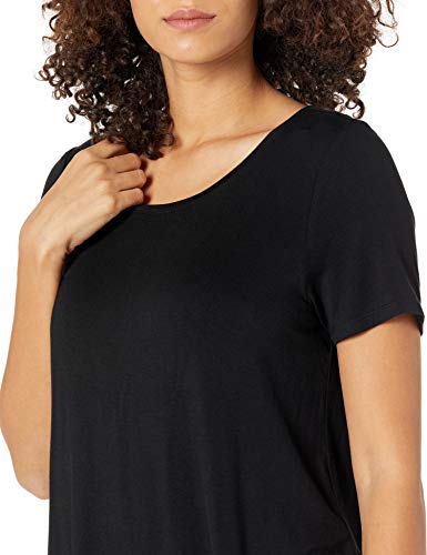 Amazon Essentials Camiseta con Vuelo de Cuello Redondo, Manga Corta y Ajuste Informal Mujer, Negro, S