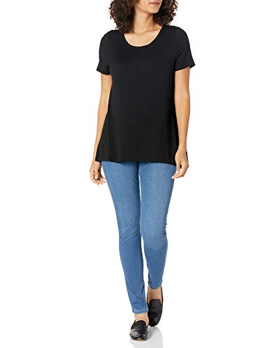 Amazon Essentials Camiseta con Vuelo de Cuello Redondo, Manga Corta y Ajuste Informal Mujer, Negro, S