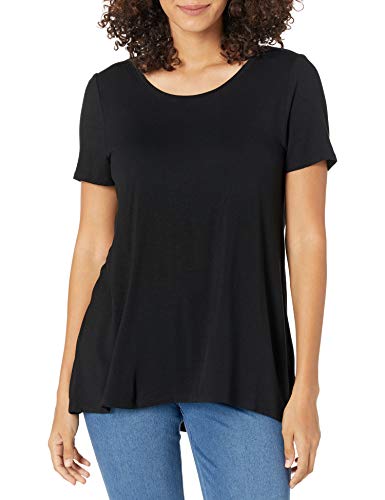Amazon Essentials Camiseta con Vuelo de Cuello Redondo, Manga Corta y Ajuste Informal Mujer, Negro, S