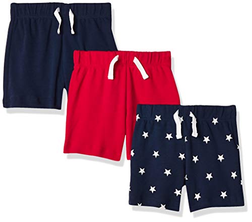Amazon Essentials - Pack de 3 pantalones cortos con cintura elástica para niño, Uni Americana, Bebé prematuro, 40 cm