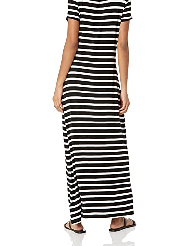Amazon Essentials Vestido Maxi de Manga Corta Mujer, Negro, Rayas Marineras, S