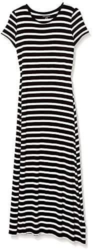 Amazon Essentials Vestido Maxi de Manga Corta Mujer, Negro, Rayas Marineras, S