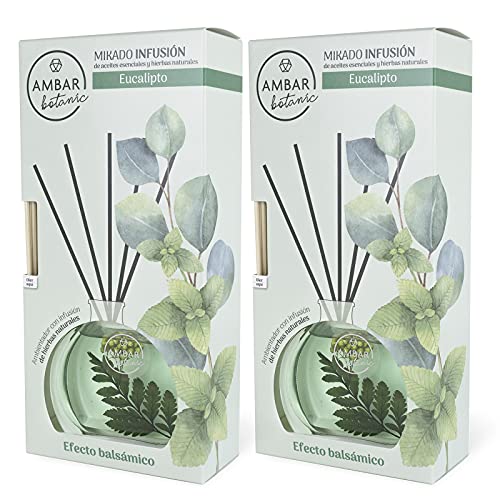 AMBAR PERFUMS Ambientador Mikado Menta & Eucalipto, Infusión Menta Eucalipto Ambar Botanic, 75 ml
