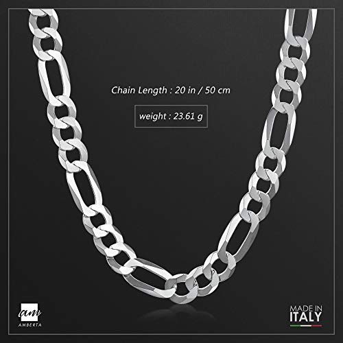Amberta Cadena Fígaro para Hombres en Plata de Ley 925: Anchura 0.77 cm Longitud 50 cm