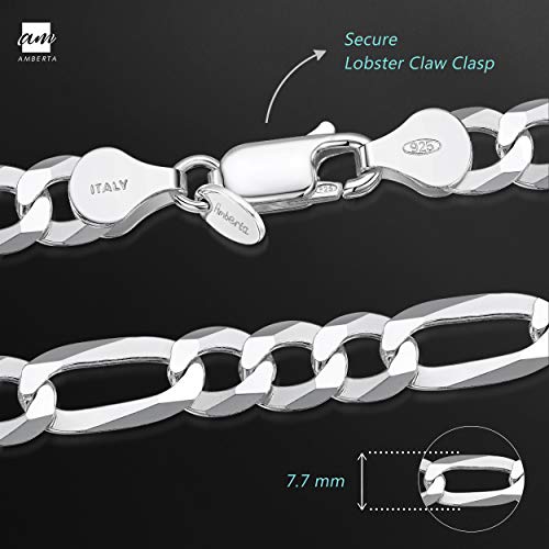 Amberta Cadena Fígaro para Hombres en Plata de Ley 925: Anchura 0.77 cm Longitud 50 cm
