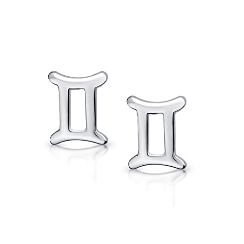 Amberta Pendientes de Botón para Mujer en Plata de Ley 925 con Signo de Zodiaco - Géminis