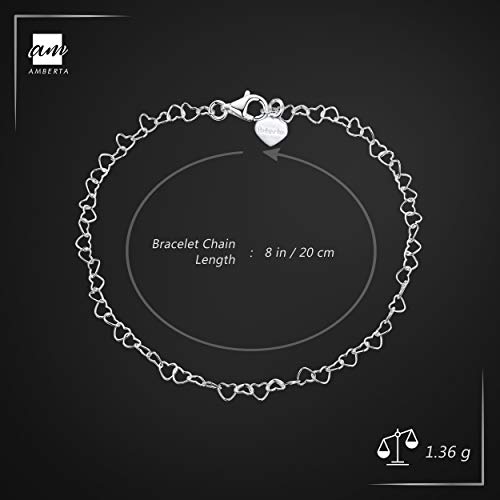 Amberta Pulsera de Corazones para Mujer en Plata de Ley 925: Plata