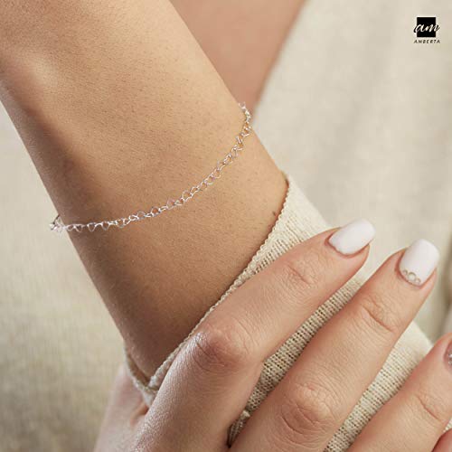 Amberta Pulsera de Corazones para Mujer en Plata de Ley 925: Plata