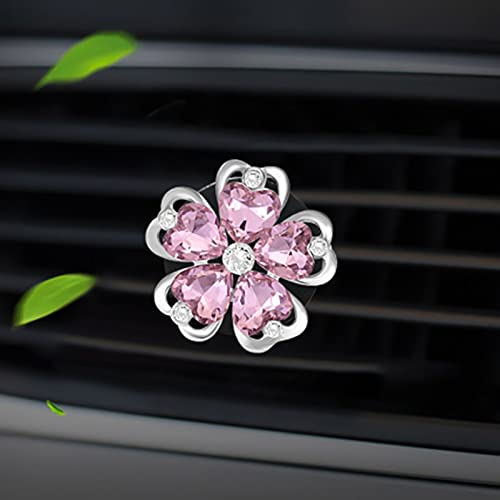 Ambientador Creativo para Coche Clip De Aromaterapia para Coche Forma De Flor De Cinco Hojas Buen Olor Faux Crystal Auto Aire Acondicionado Ventilación Clip De Perfume para Coche Rosa