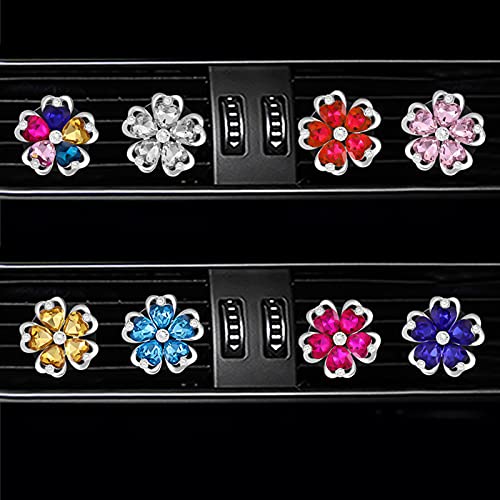 Ambientador Creativo para Coche Clip De Aromaterapia para Coche Forma De Flor De Cinco Hojas Buen Olor Faux Crystal Auto Aire Acondicionado Ventilación Clip De Perfume para Coche Rosa