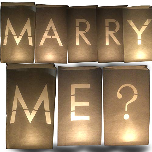 AMENOPH1S Marry Me - Juego de farolillos de papel blanco, bolsas para velas, letras individuales, decoración para boda, difícilmente inflamable
