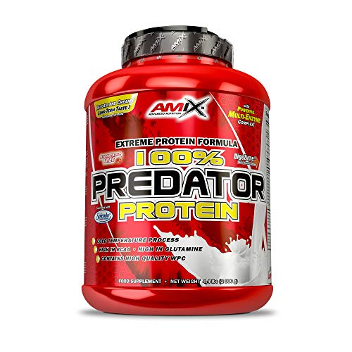 AMIX, Proteínas para Aumentar Masa Muscular con Sabor Plátano, Predator en Formato Bote de 2 Kg, Ayuda al Crecimiento Muscular, Libre de Aspartamo, Ideal para Batidos de Proteínas