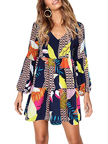Amoretu - Vestido de verano para mujer, con cuello en V, informal, holgado, con cambio de oscilación - amarillo - Medium