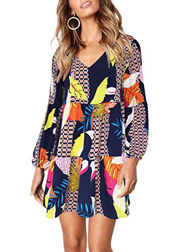 Amoretu - Vestido de verano para mujer, con cuello en V, informal, holgado, con cambio de oscilación - amarillo - Medium