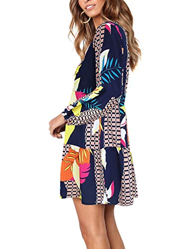 Amoretu - Vestido de verano para mujer, con cuello en V, informal, holgado, con cambio de oscilación - amarillo - Medium