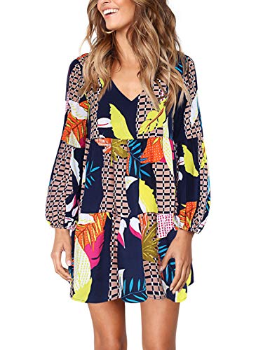 Amoretu - Vestido de verano para mujer, con cuello en V, informal, holgado, con cambio de oscilación - amarillo - Medium