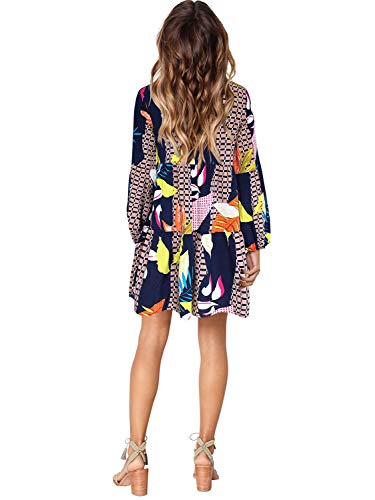 Amoretu - Vestido de verano para mujer, con cuello en V, informal, holgado, con cambio de oscilación - amarillo - Medium