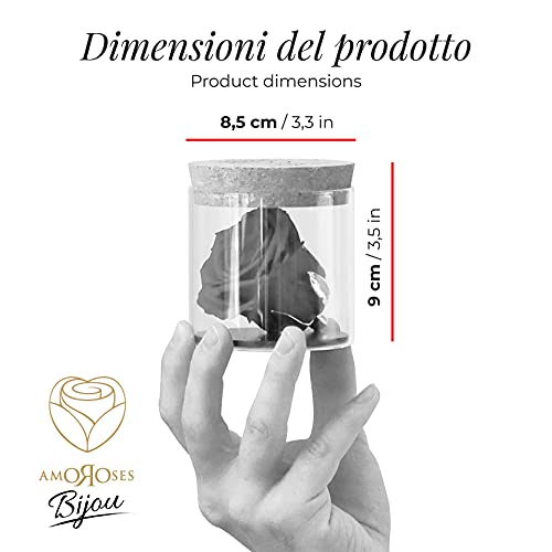 Amoroses Bijou - Rosa eterna estabilizada con cáliz bañado en oro de 24 quilates en tarro de cristal - Excelente idea regalo - Rosa de color negro noche