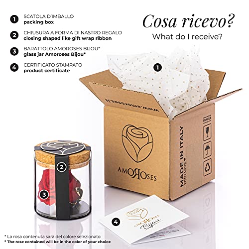 Amoroses Bijou - Rosa eterna estabilizada con cáliz bañado en oro de 24 quilates en tarro de cristal - Excelente idea regalo - Rosa de color negro noche