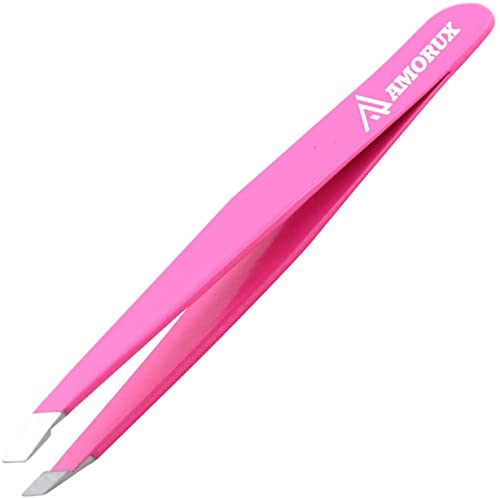 Amorux Pinzas para cejas profesionales con revestimiento antideslizante y pinzas para depilación de acero inoxidable, pinzas para tirar de las