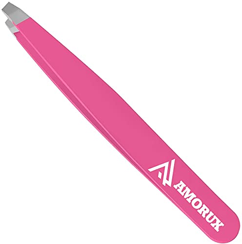 Amorux Pinzas para cejas profesionales con revestimiento antideslizante y pinzas para depilación de acero inoxidable, pinzas para tirar de las
